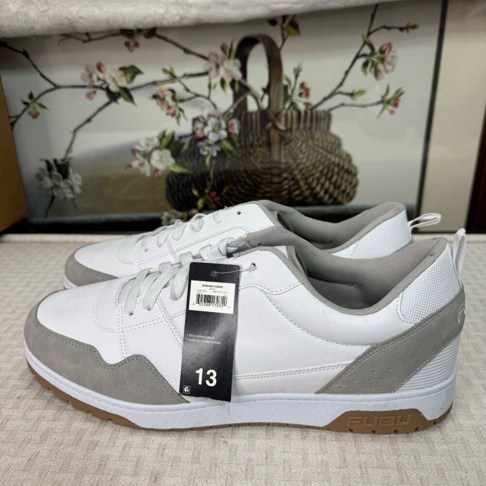 Fubu Mens Size 13 Half Court White/Gray Sneakers Leather Lace Up Low Top Comfort